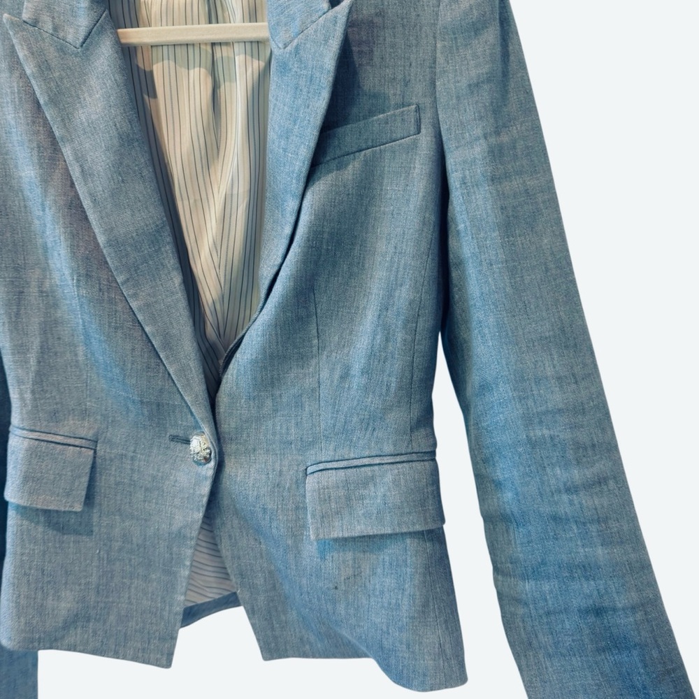 Veronica Beard Linen-Blend Single Button Sky Blue Blazer - Picture 8 of 15
